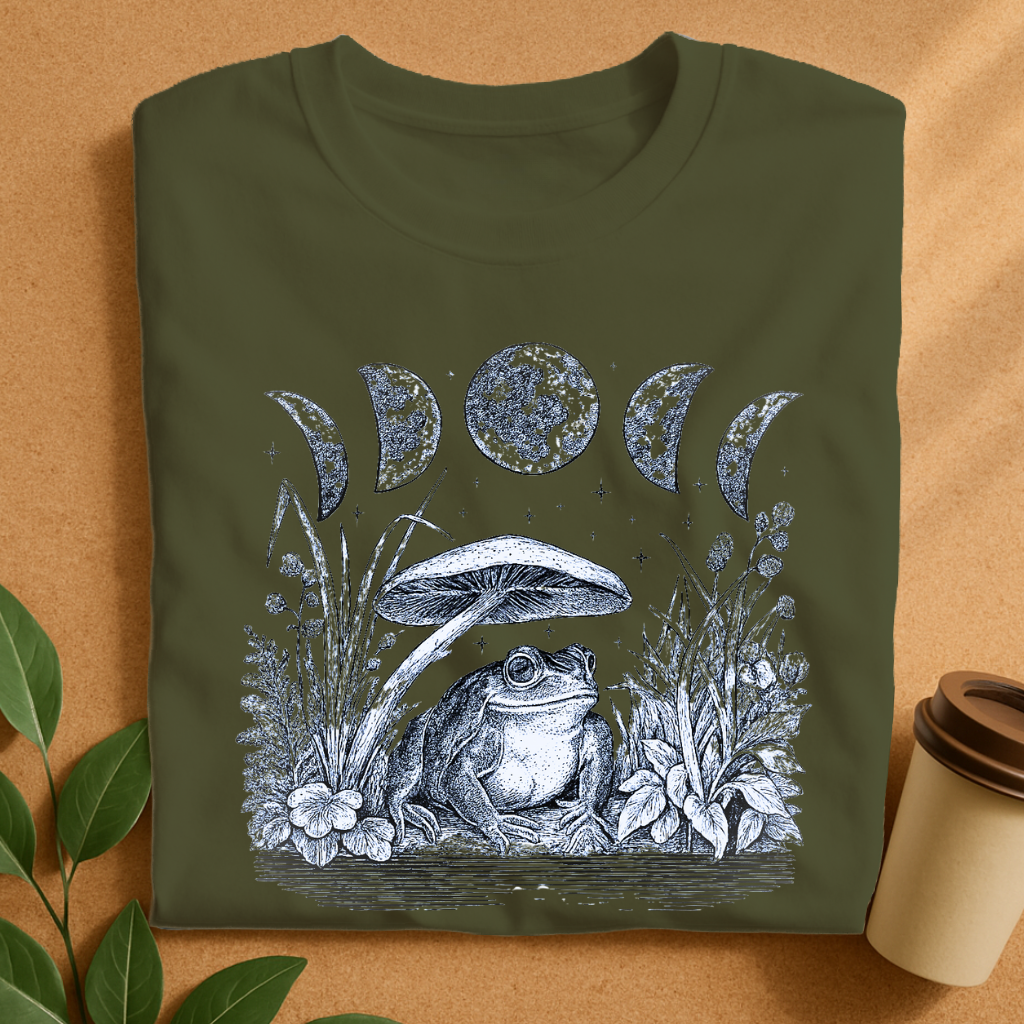 Mystical Frog Under Moon Phase Canopy T-Shirt