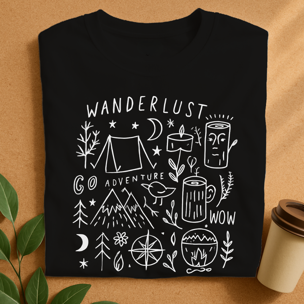 Wanderlust Camping Adventure Doodle T-Shirt