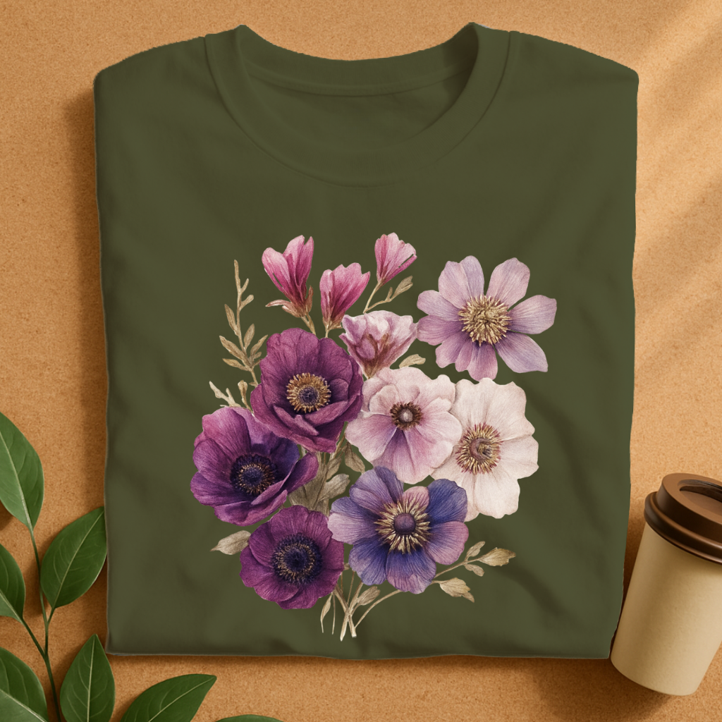 Elegant Purple Anemone Floral Bouquet T-Shirt