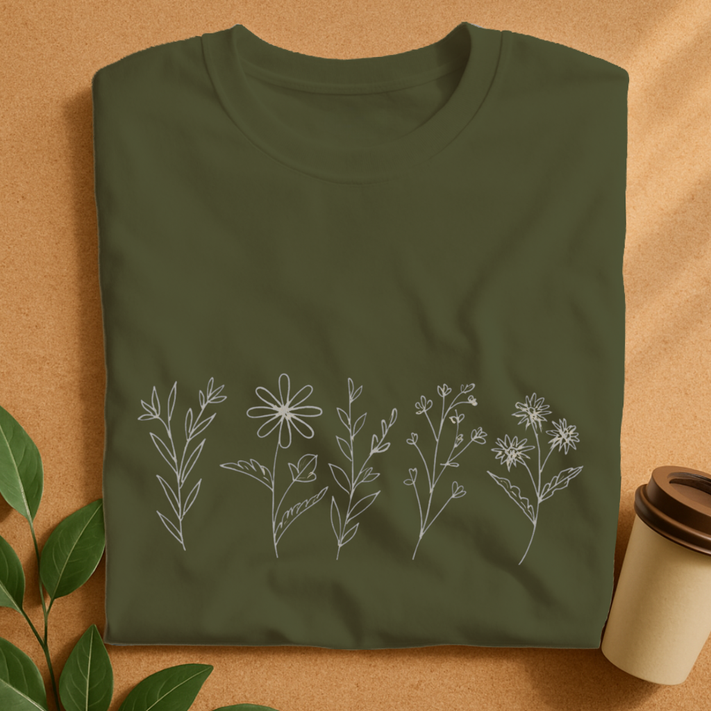 Minimalist Hand-Drawn Wildflower Bouquet T-Shirt
