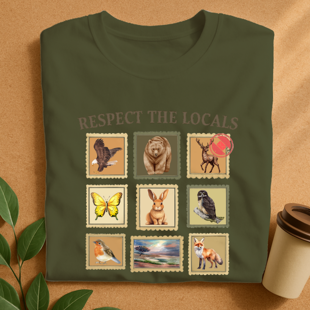 Respect the Locals – Vintage Wildlife Stamp Collection T-Shirt