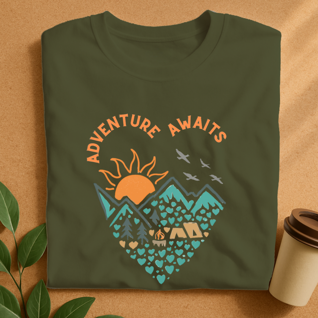 Sunset Mountain Camp with “Adventure Awaits” T-Shirt
