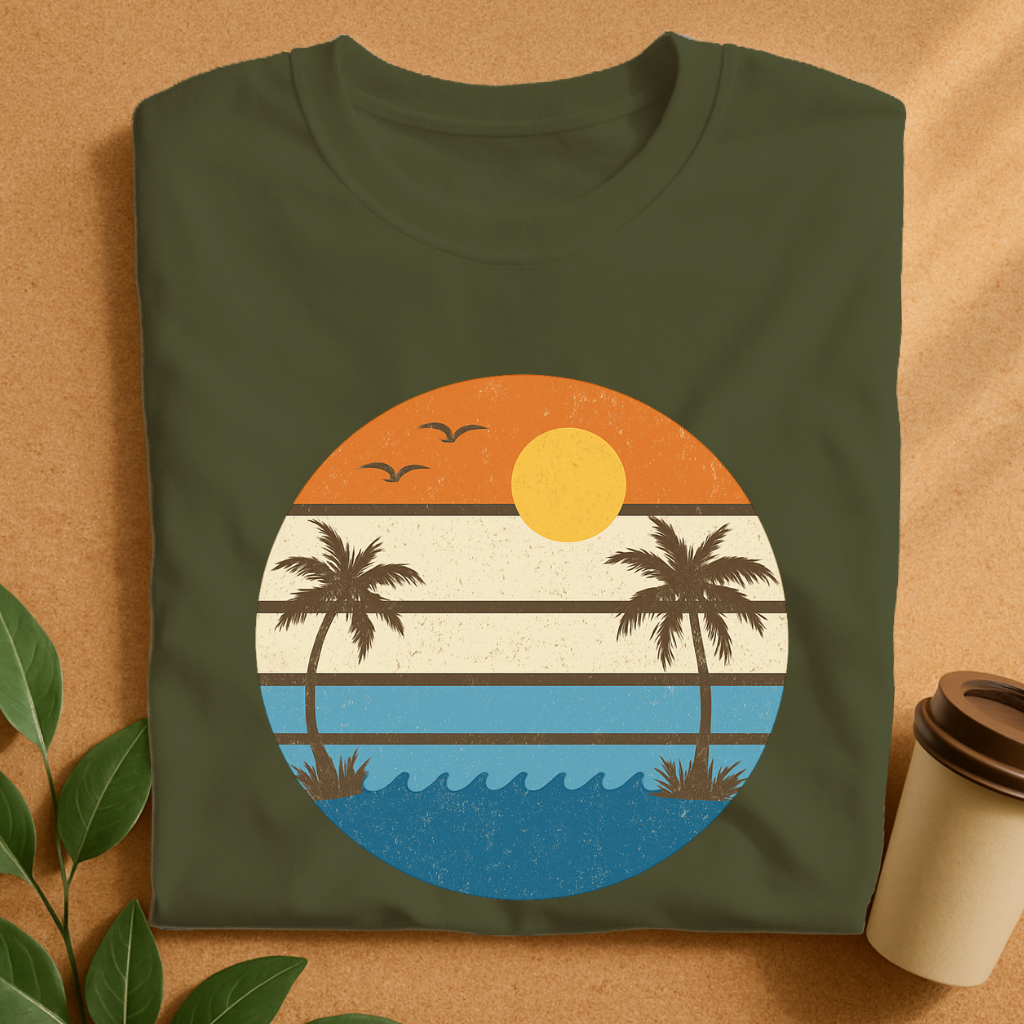 Retro Sunset Palm Trees Beach Vibes T-Shirt