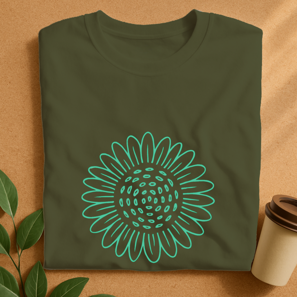 Minimalist Teal Daisy Outline T-Shirt