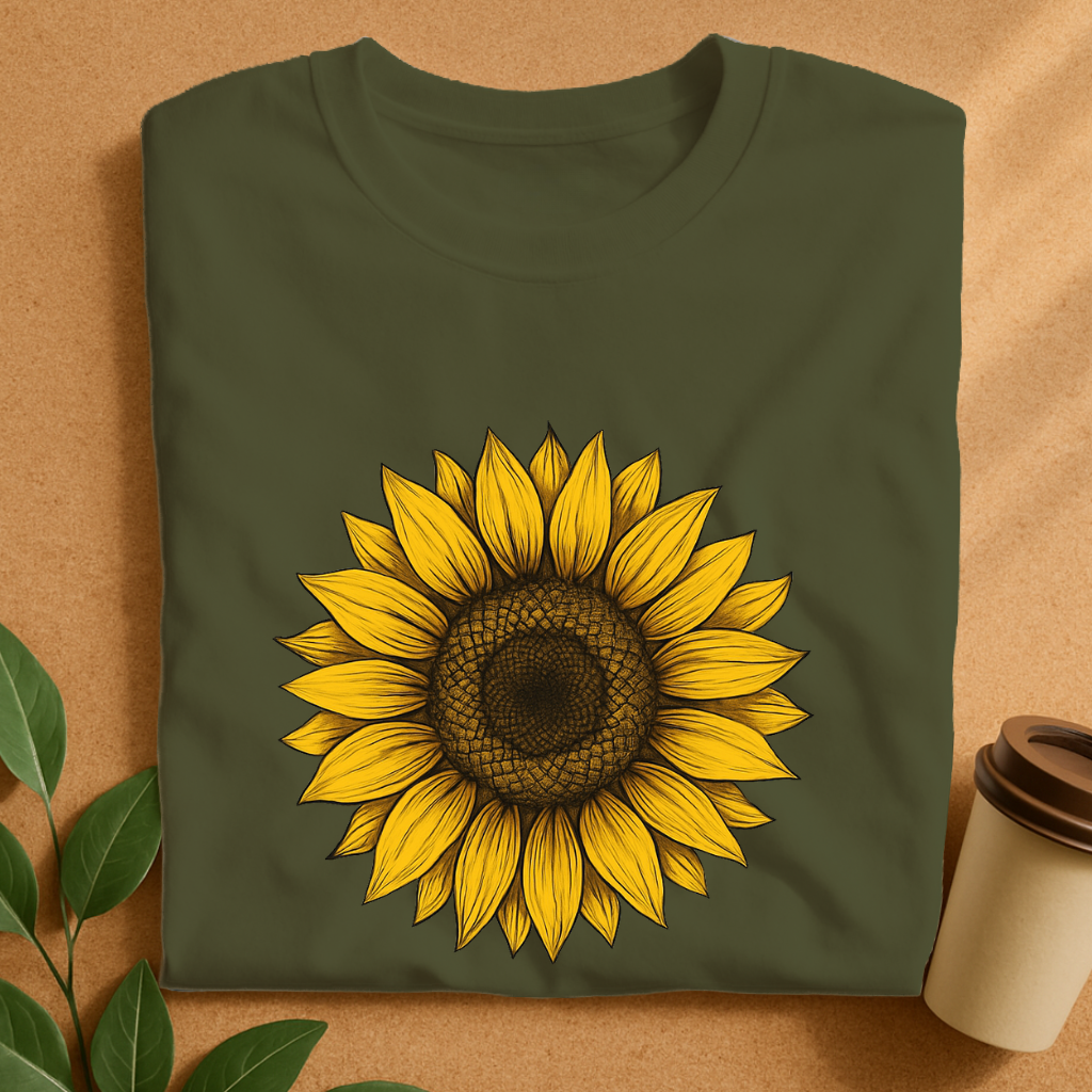 Vibrant Hand-Drawn Sunflower Illustration T-Shirt