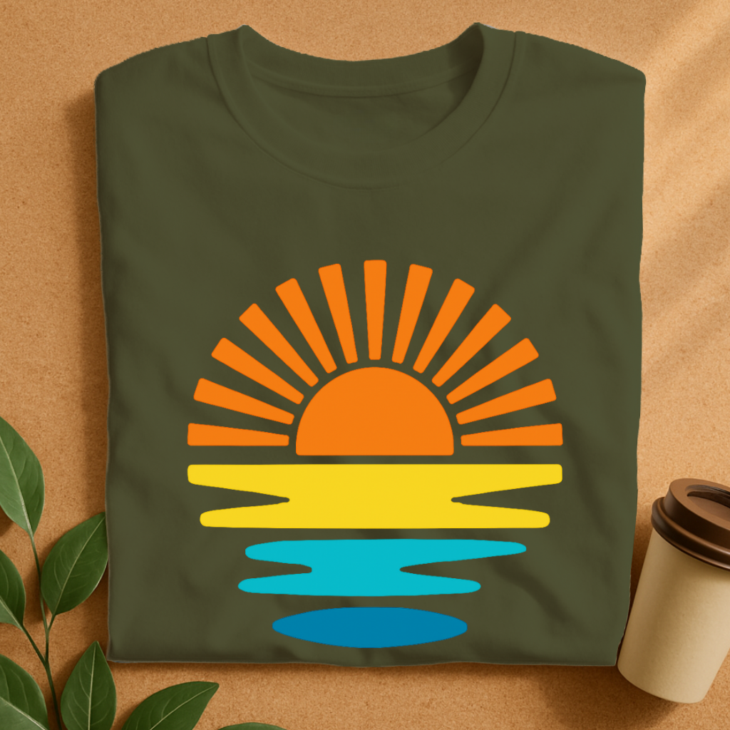 Vibrant Retro Sunset with Ocean Waves T-Shirt