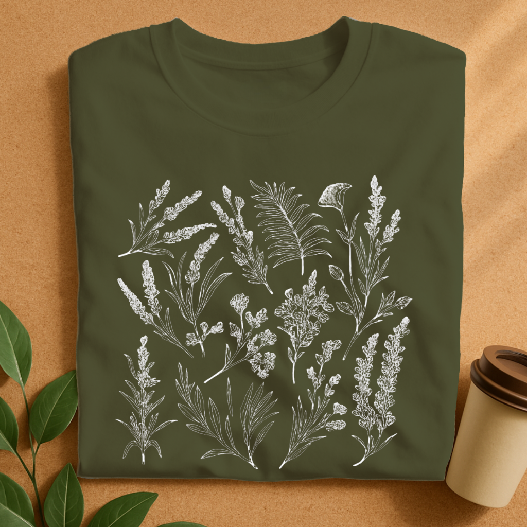 Minimalist Wildflower Line Art T-Shirt
