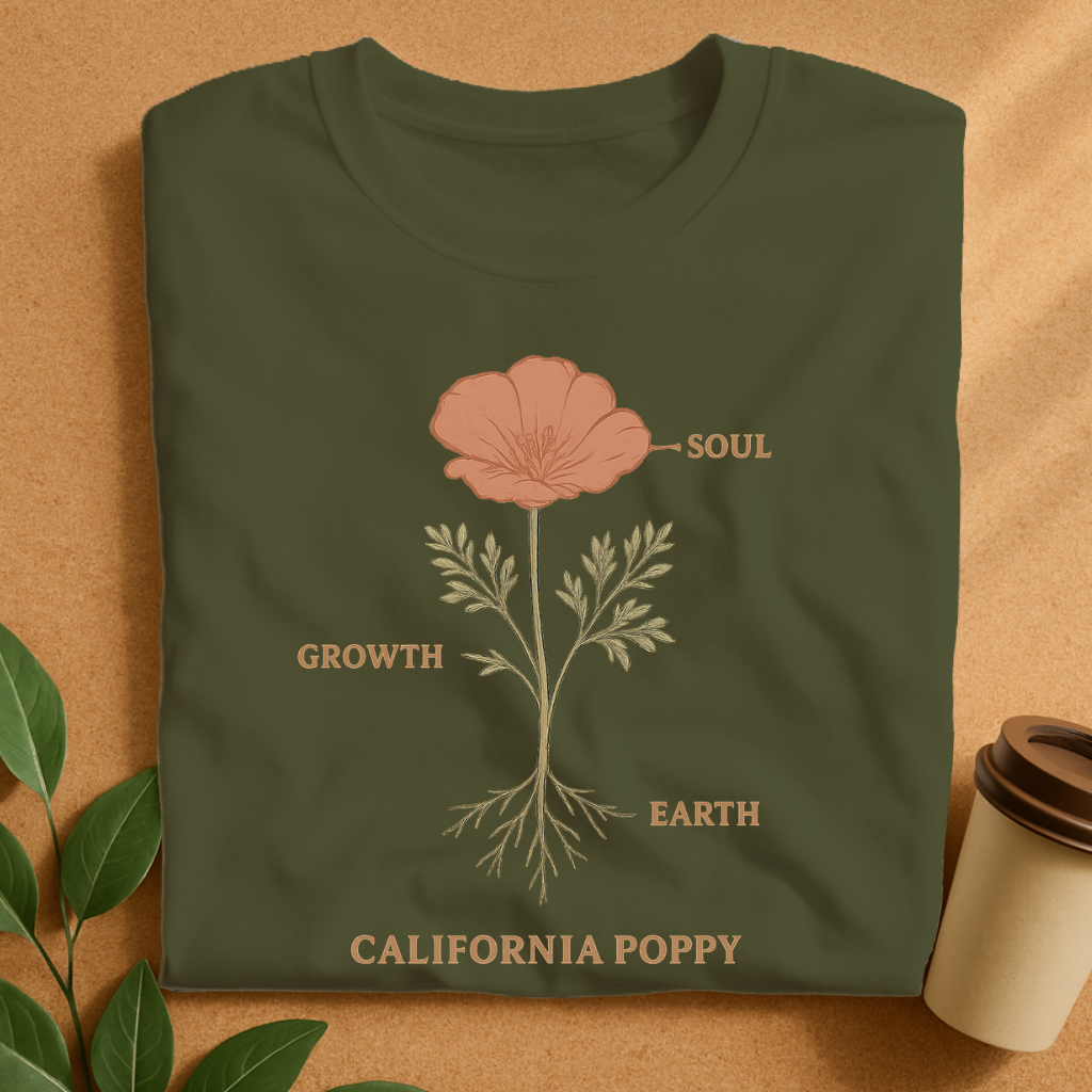 California Poppy Growth & Soul Scientific Diagram T-Shirt