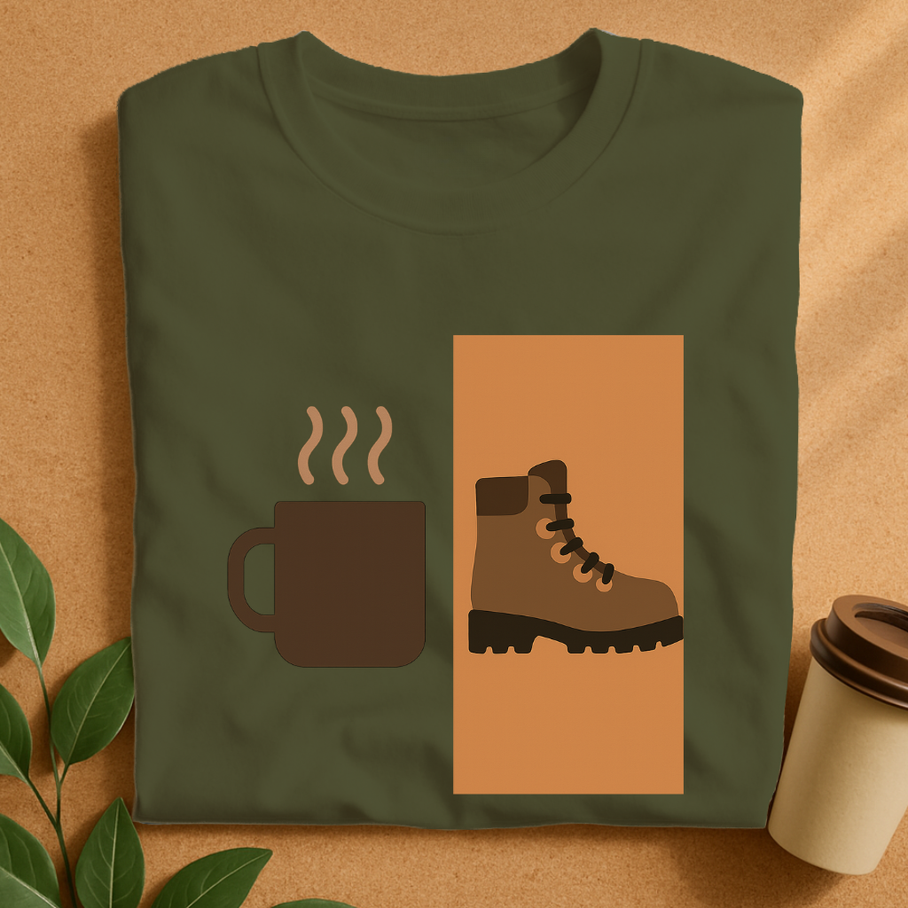 Coffee & Trek – Bold Split-Screen Adventure T-Shirt