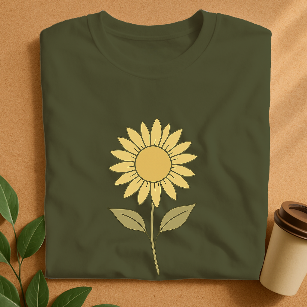 Minimalist Upward Sunflower Line Art T-Shirt