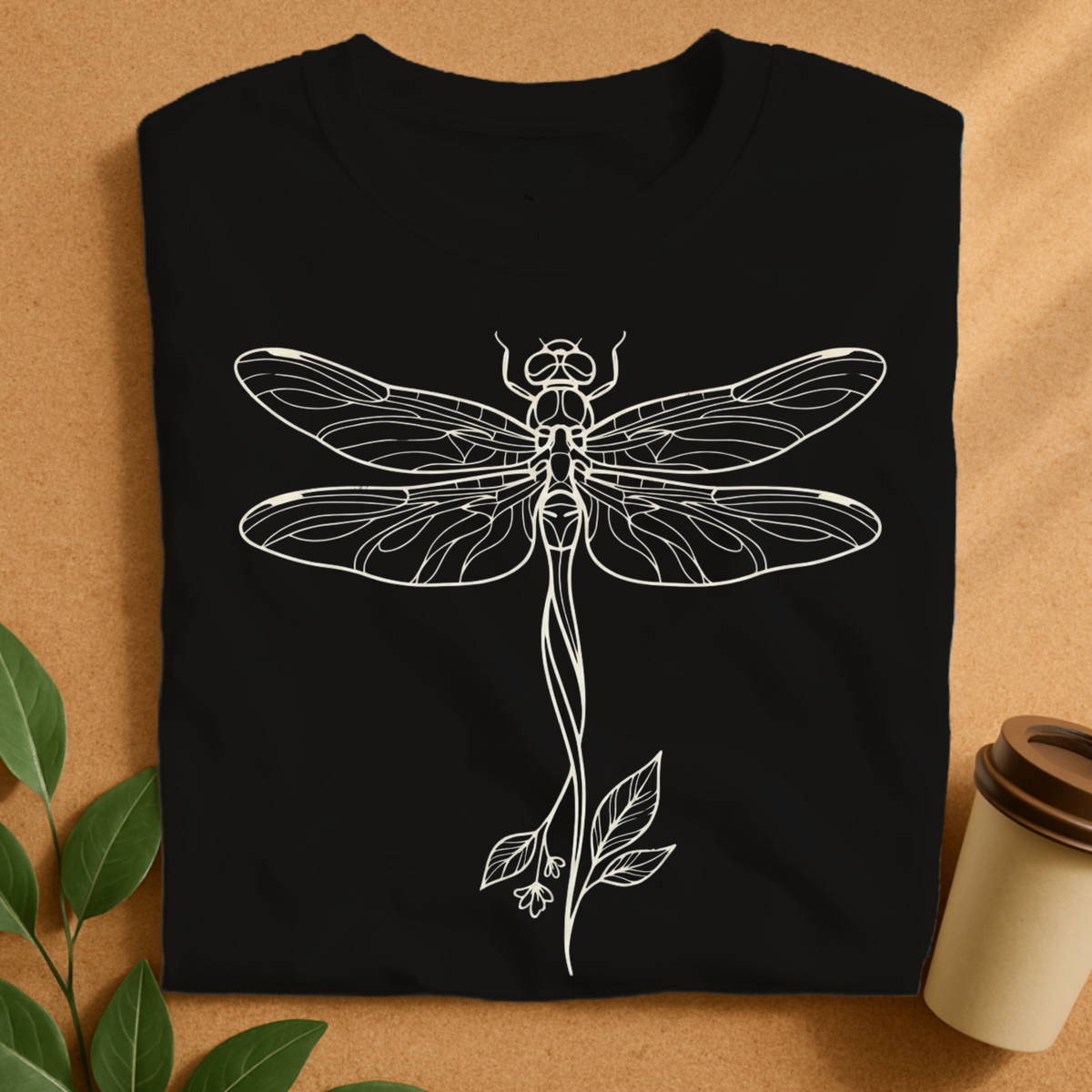 Botanical Dragonfly Line Art T-Shirt