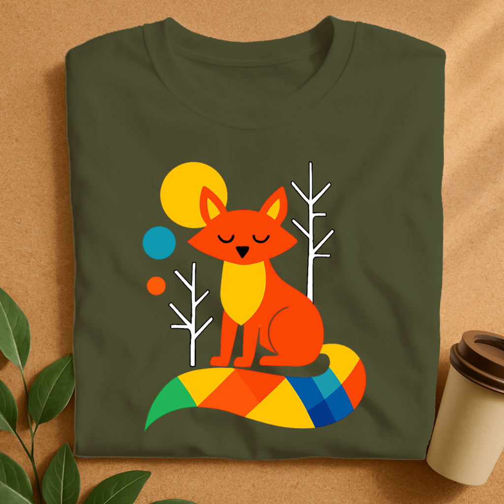 Colorful Geometric Fox with Calm Expression T-Shirt