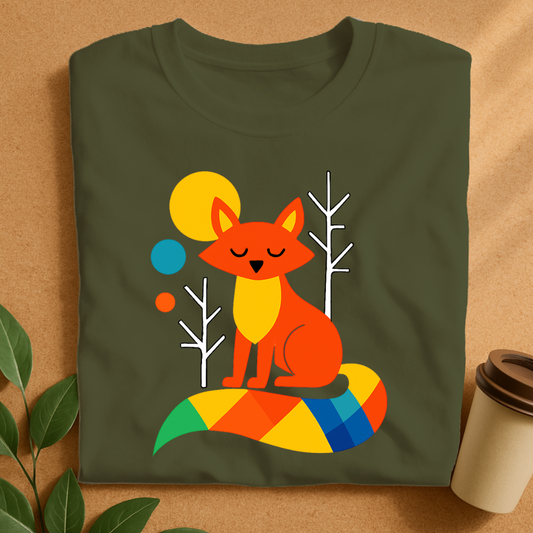 Colorful Geometric Fox with Calm Expression T-Shirt