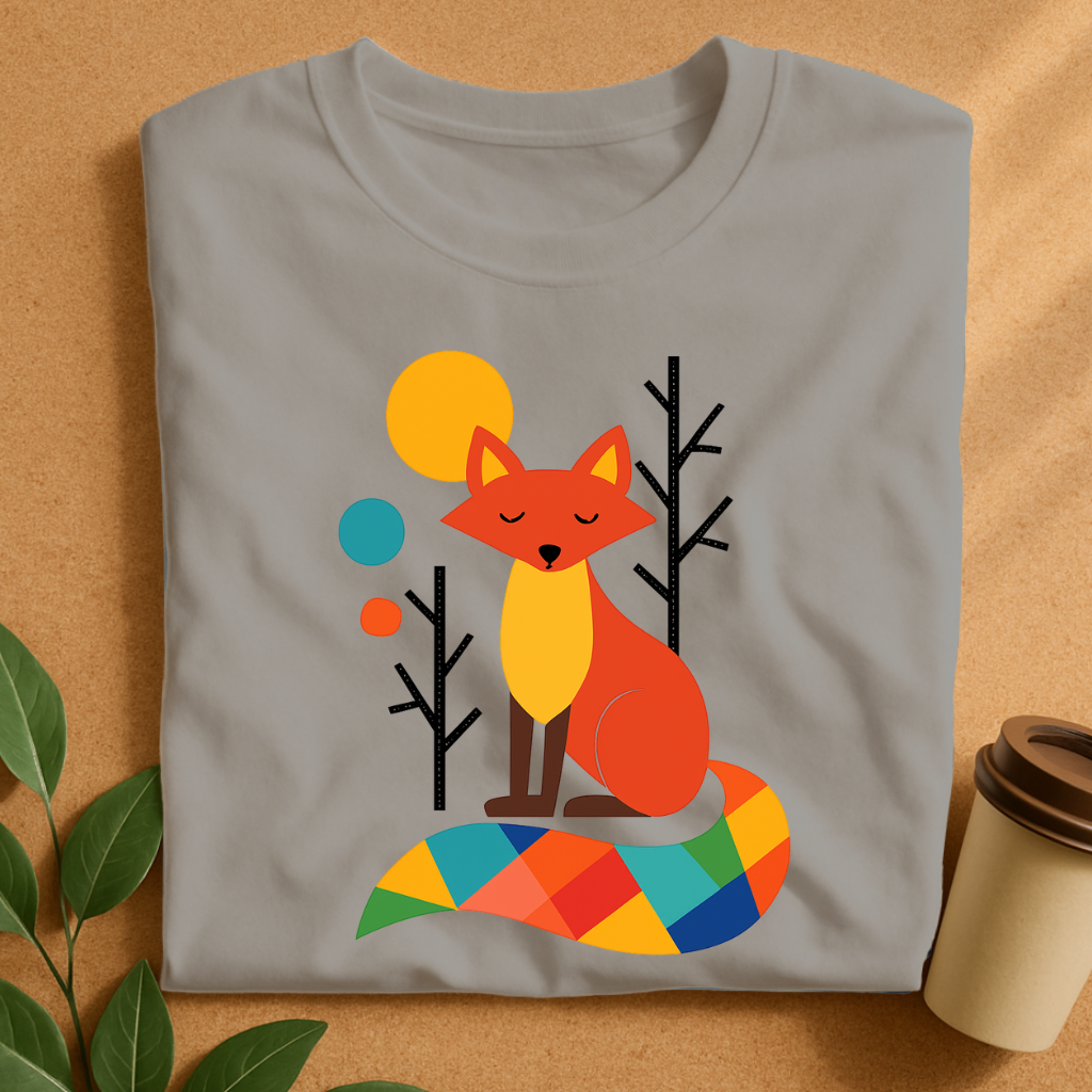 Colorful Geometric Fox with Calm Expression T-Shirt