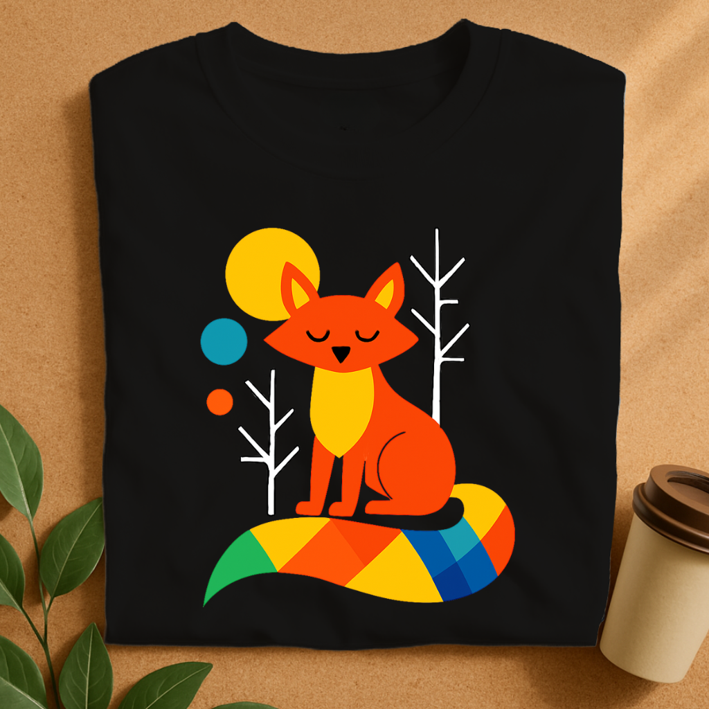 Colorful Geometric Fox with Calm Expression T-Shirt