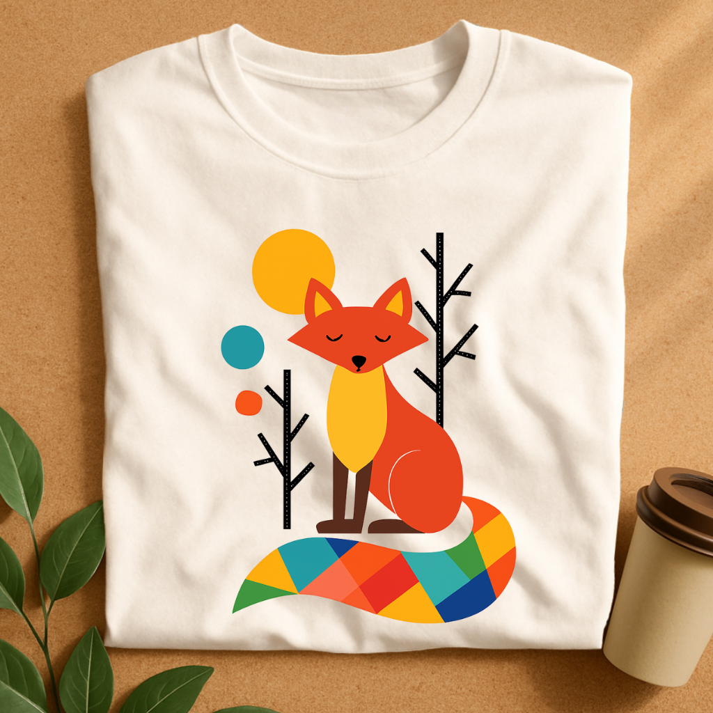 Colorful Geometric Fox with Calm Expression T-Shirt