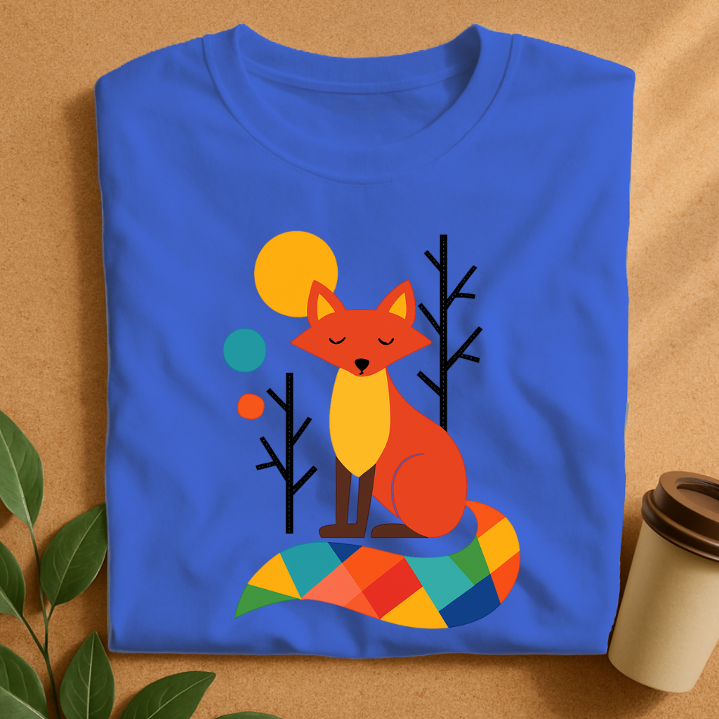 Colorful Geometric Fox with Calm Expression T-Shirt