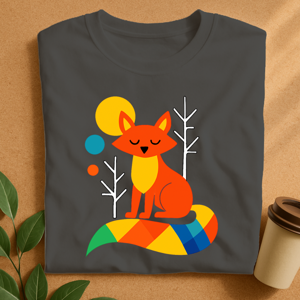 Colorful Geometric Fox with Calm Expression T-Shirt