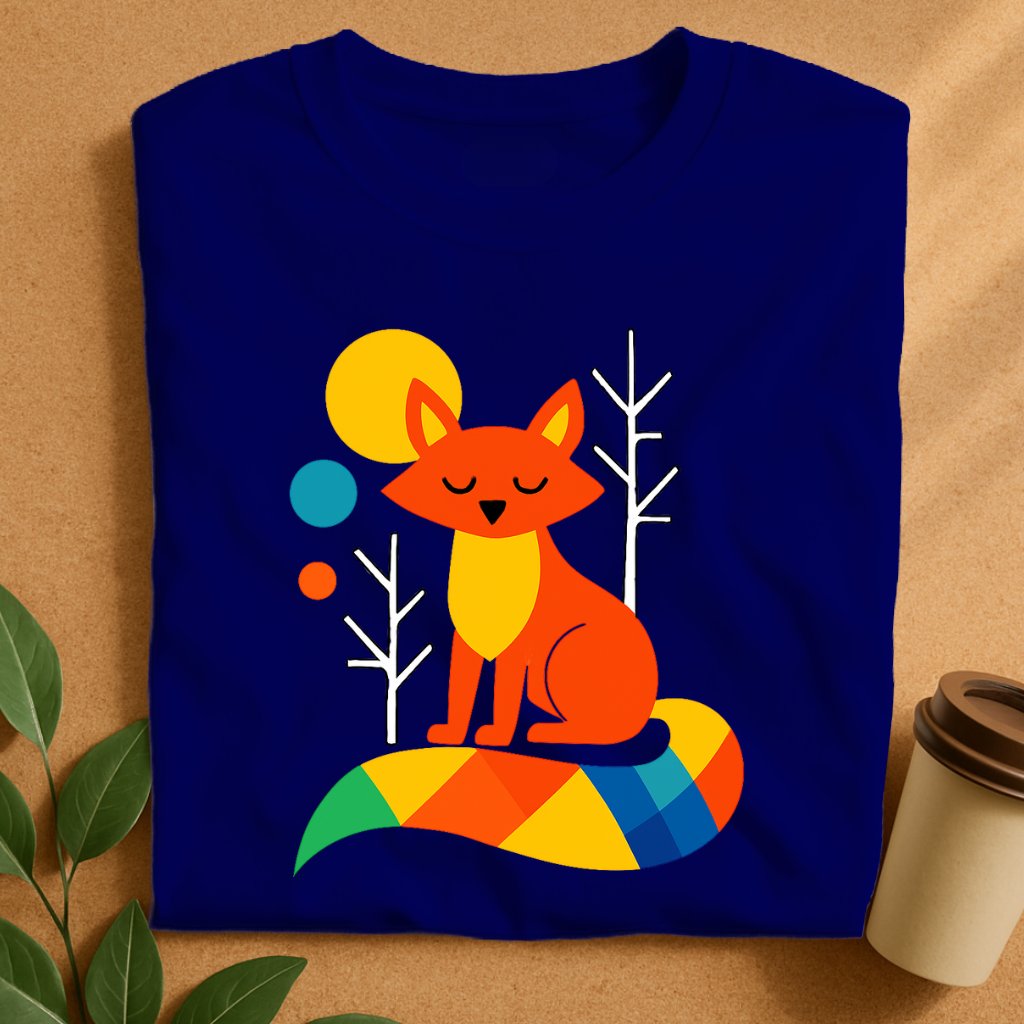 Colorful Geometric Fox with Calm Expression T-Shirt
