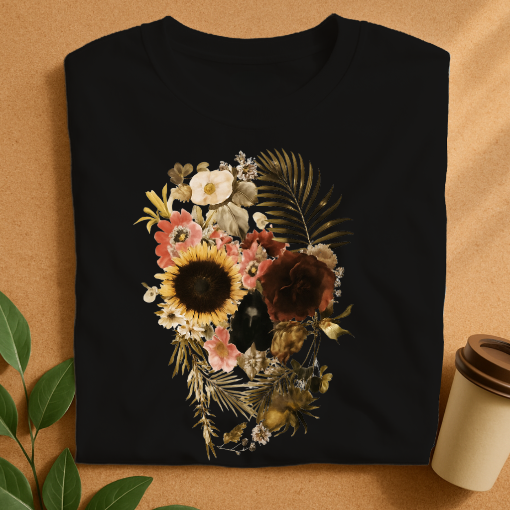 Ethereal Floral Skull with Hidden Face T-Shirt