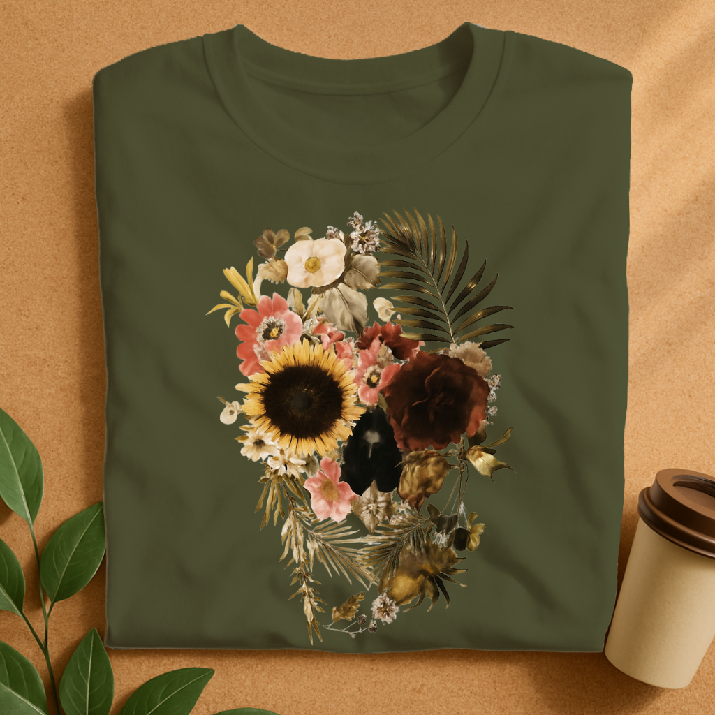 Ethereal Floral Skull with Hidden Face T-Shirt