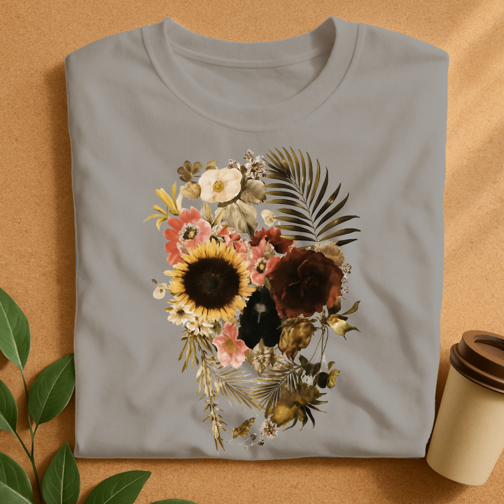Ethereal Floral Skull with Hidden Face T-Shirt