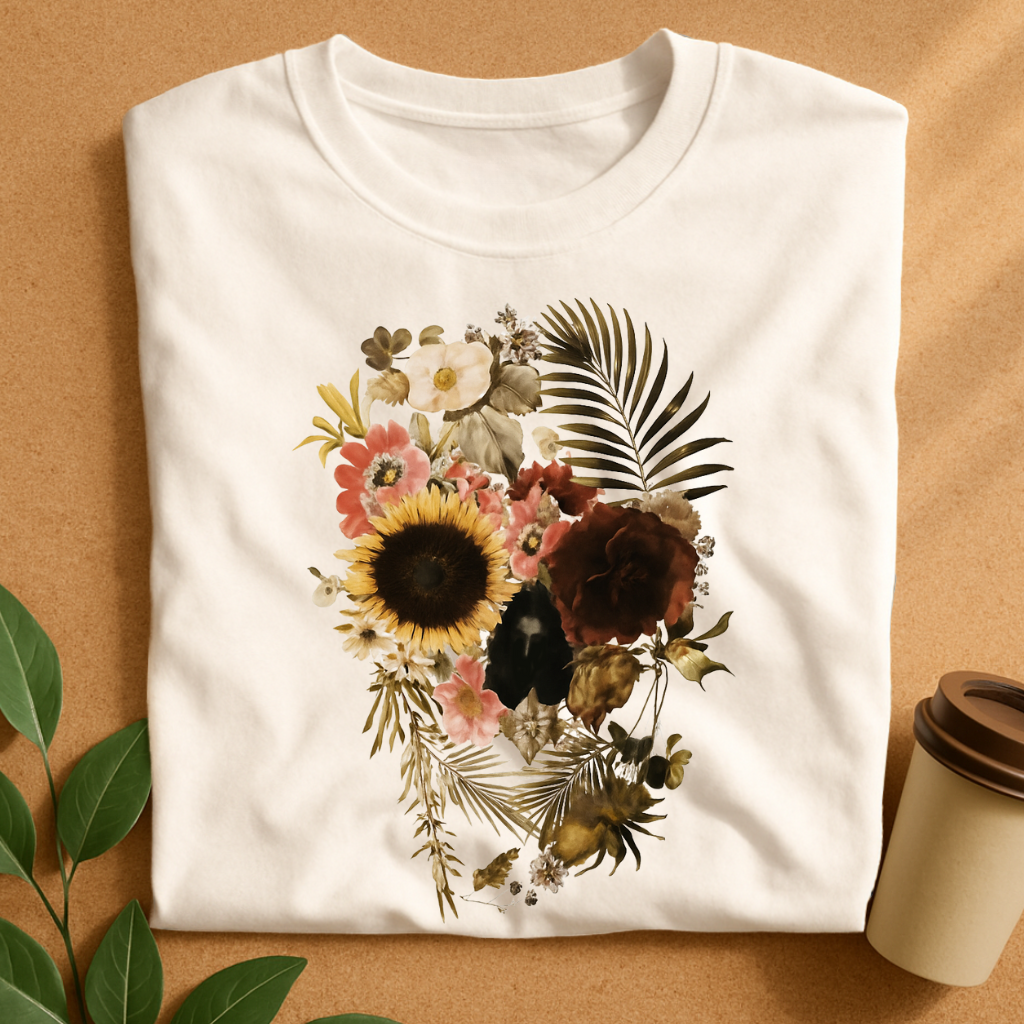 Ethereal Floral Skull with Hidden Face T-Shirt