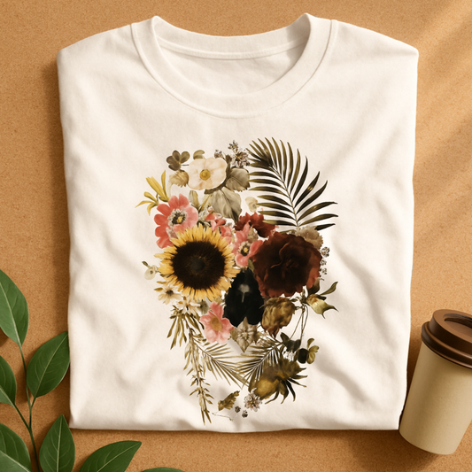 Ethereal Floral Skull with Hidden Face T-Shirt