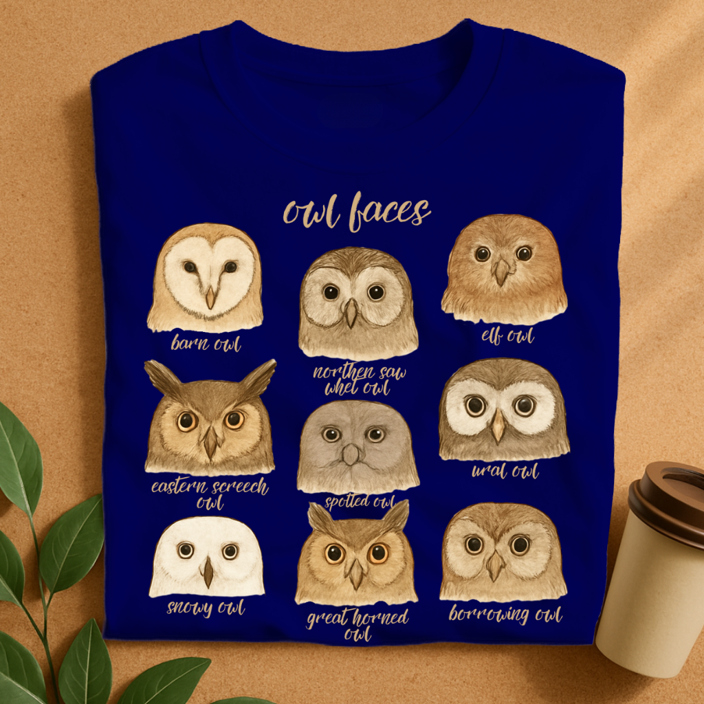 Hand-Drawn Owl Species Faces Collection T-Shirt