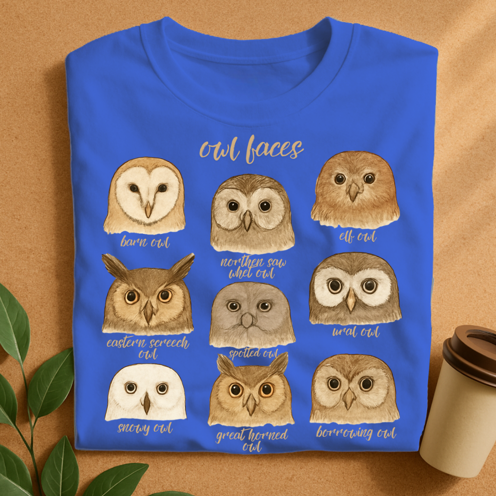 Hand-Drawn Owl Species Faces Collection T-Shirt