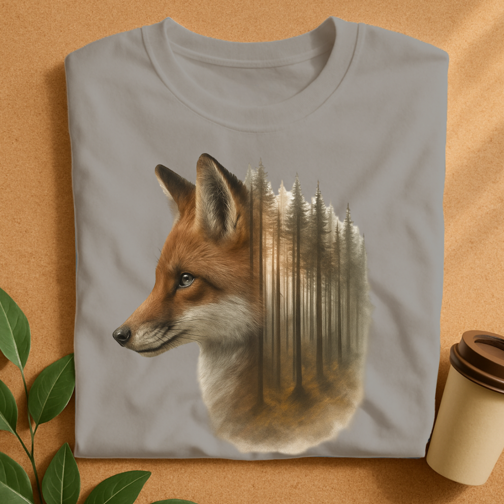 Majestic Fox with Misty Forest Silhouette T-Shirt