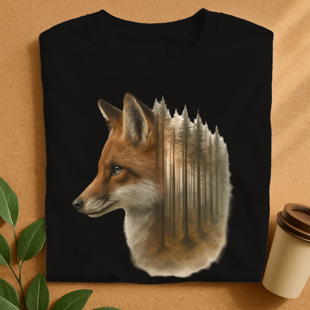 Majestic Fox with Misty Forest Silhouette T-Shirt
