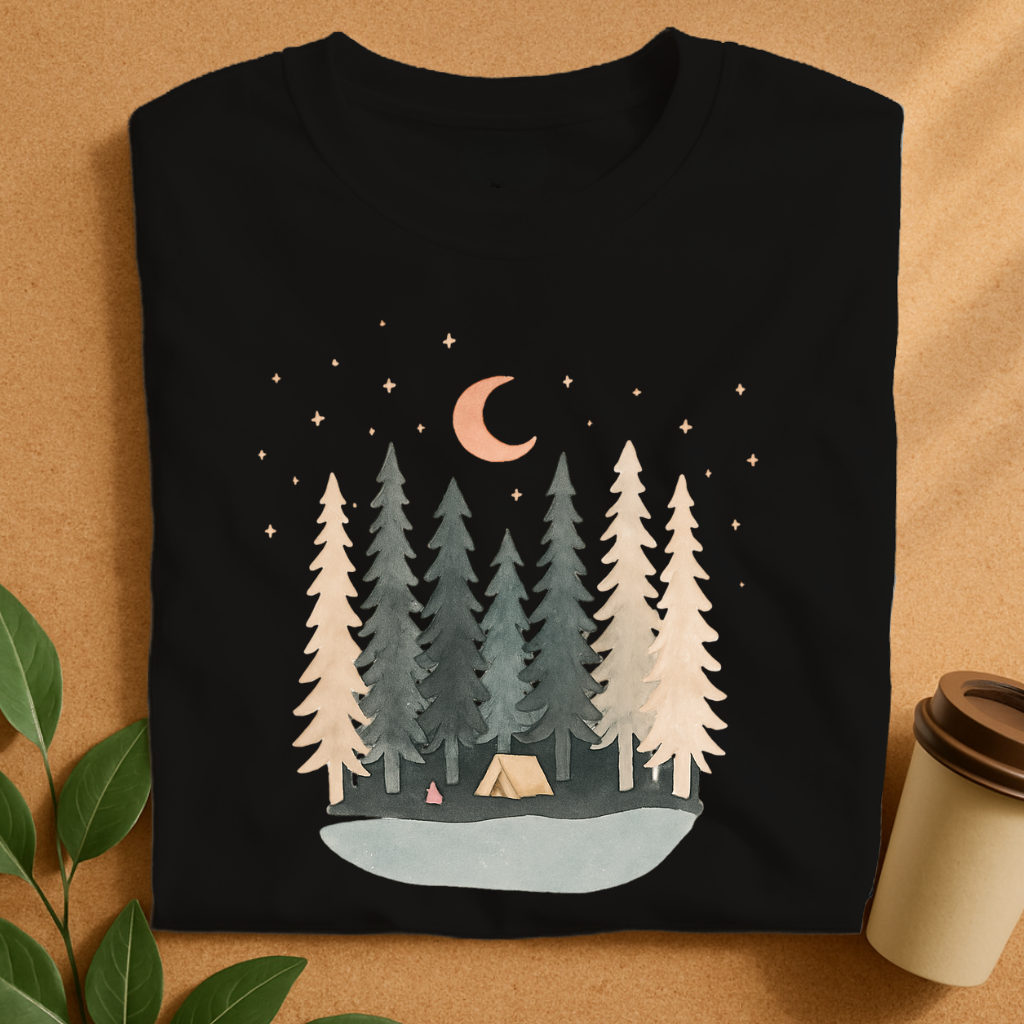 Serene Night Camp by the Pine Forest T-Shirt