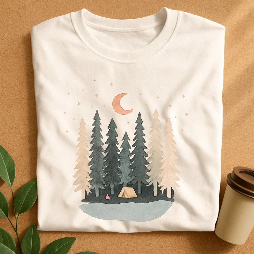 Serene Night Camp by the Pine Forest T-Shirt