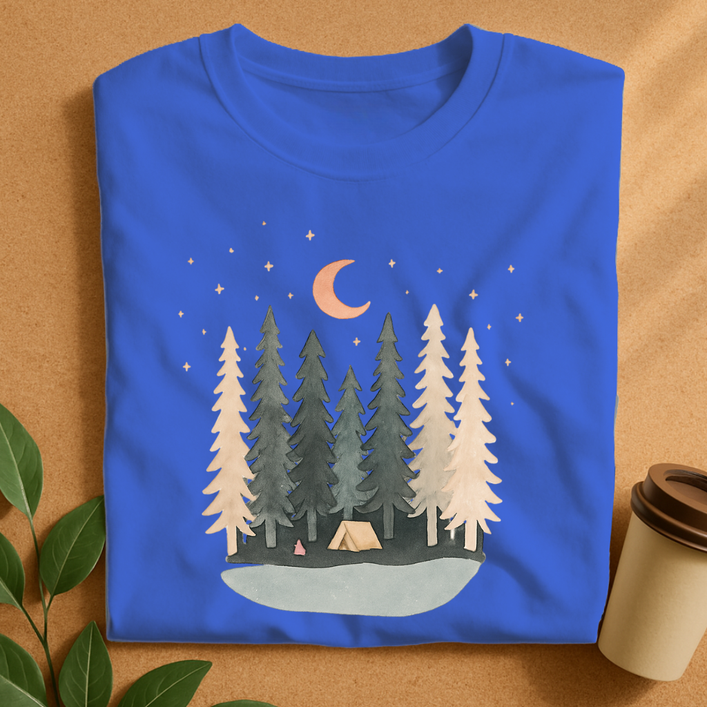 Serene Night Camp by the Pine Forest T-Shirt