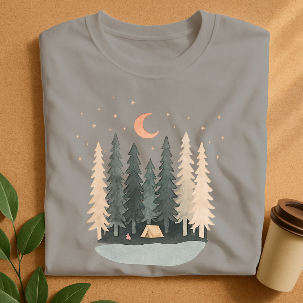 Serene Night Camp by the Pine Forest T-Shirt