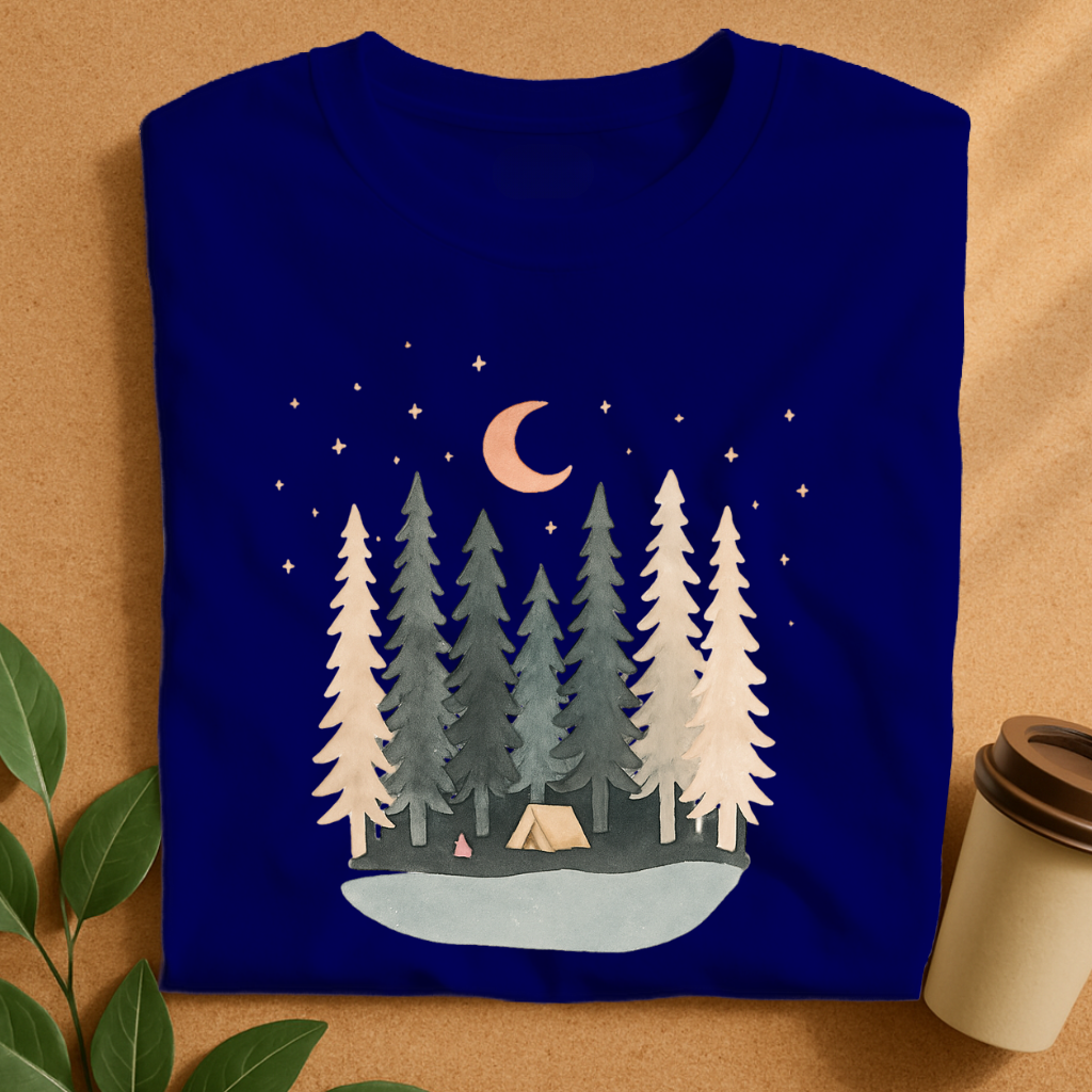 Serene Night Camp by the Pine Forest T-Shirt