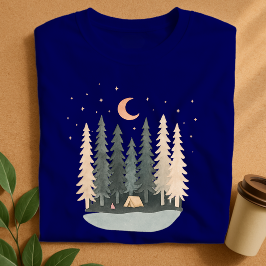Serene Night Camp by the Pine Forest T-Shirt