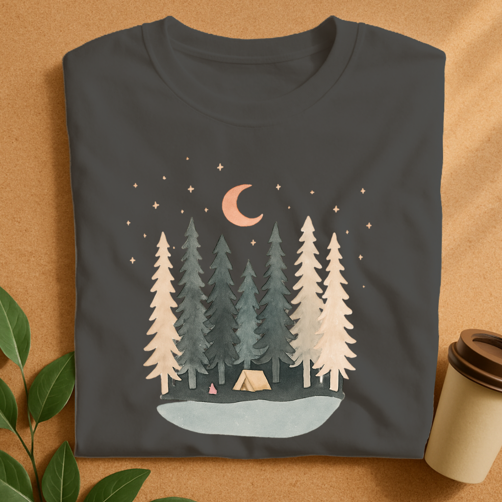 Serene Night Camp by the Pine Forest T-Shirt