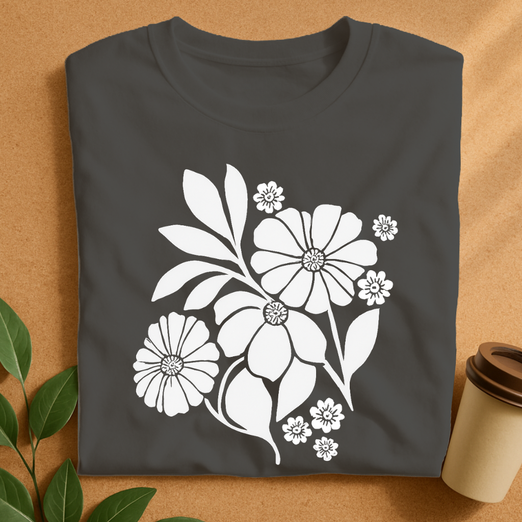 Bold Black Floral Silhouette Bouquet T-Shirt
