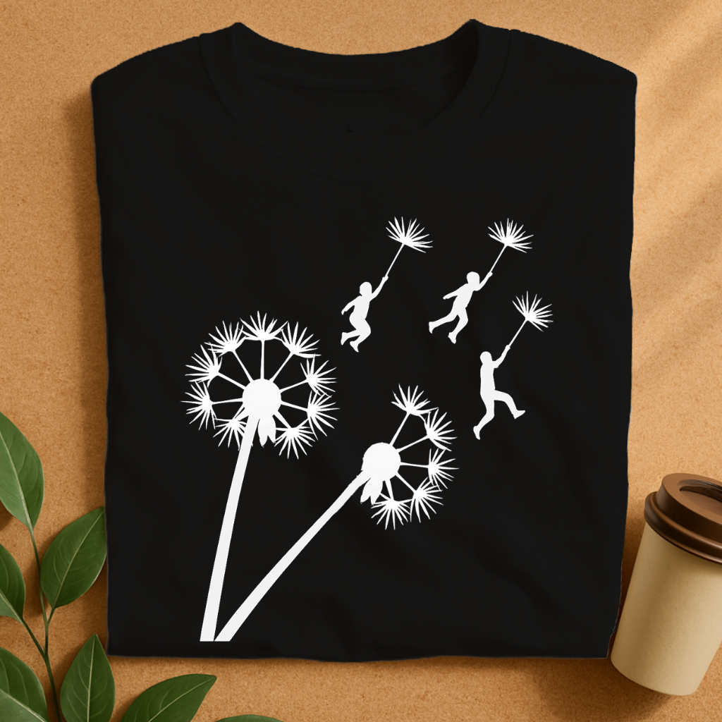 Flying Kids Holding Dandelion Seeds in Flight T-Shirt
