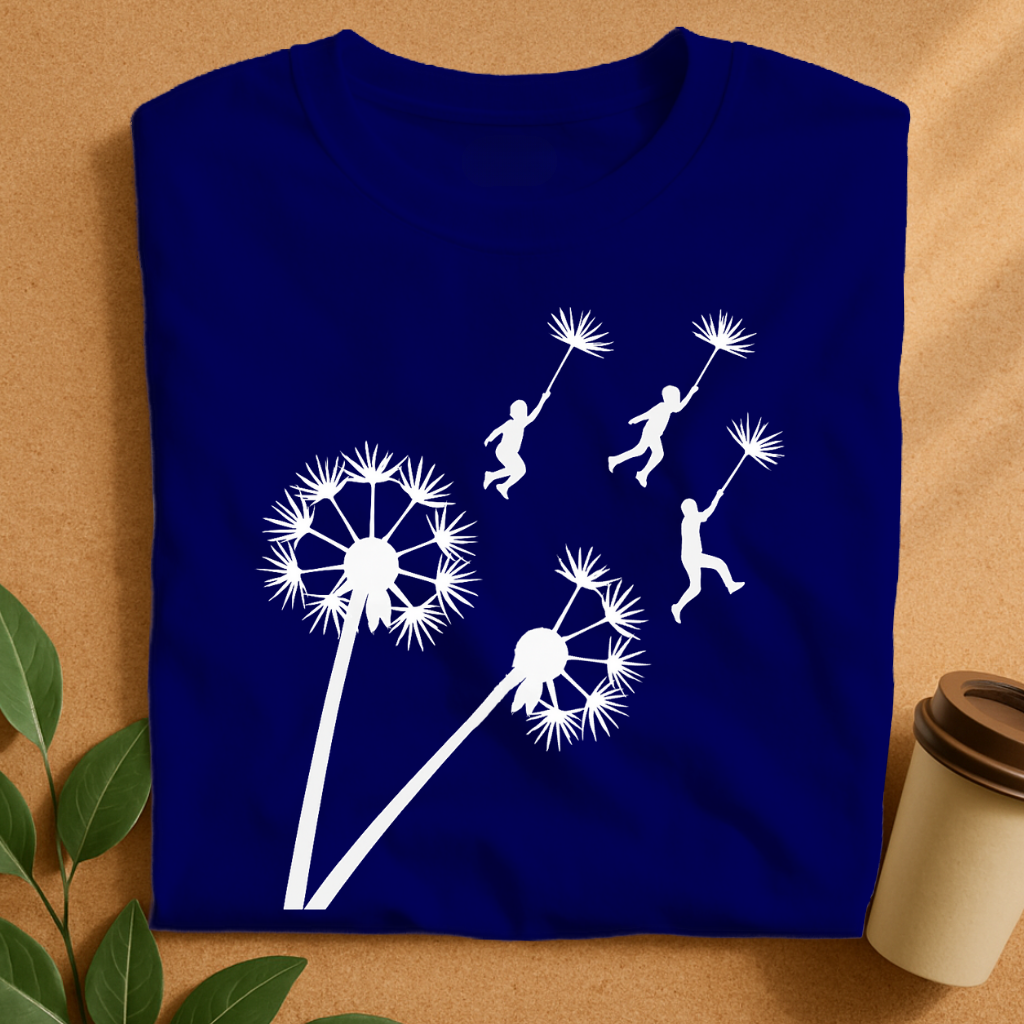 Flying Kids Holding Dandelion Seeds in Flight T-Shirt