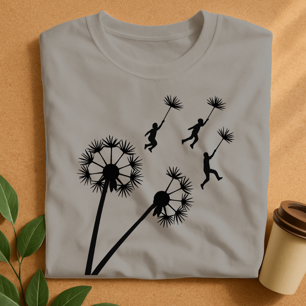 Flying Kids Holding Dandelion Seeds in Flight T-Shirt