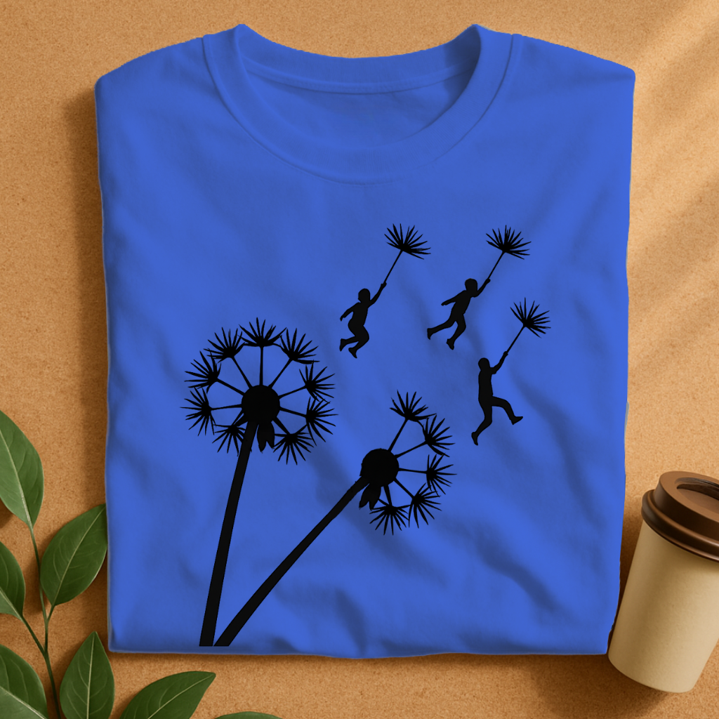 Flying Kids Holding Dandelion Seeds in Flight T-Shirt