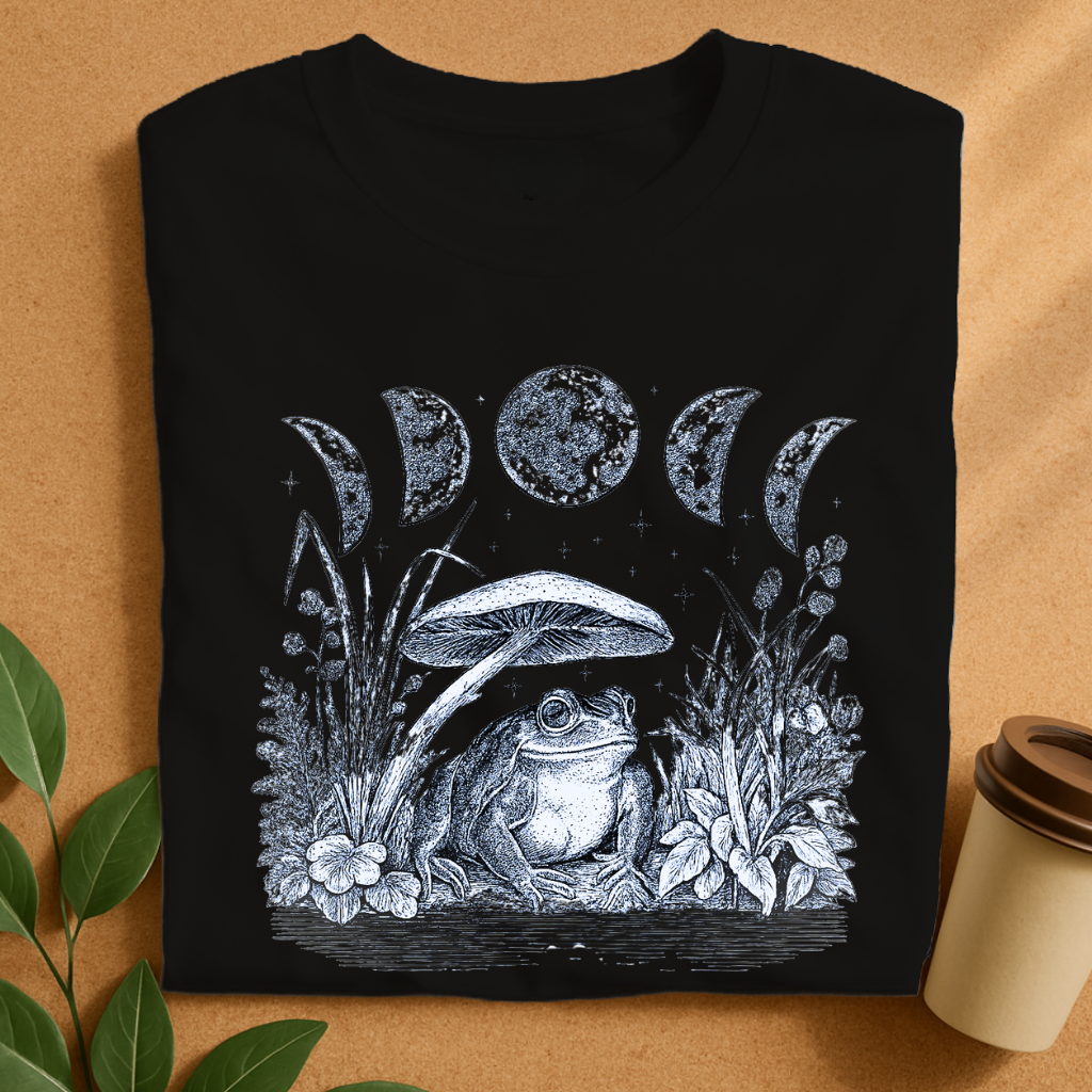 Mystical Frog Under Moon Phase Canopy T-Shirt