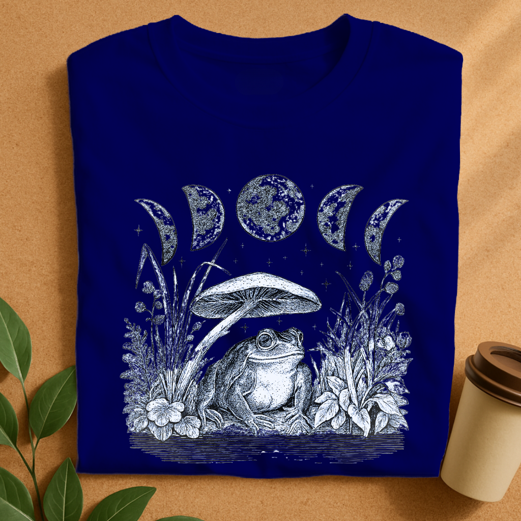 Mystical Frog Under Moon Phase Canopy T-Shirt