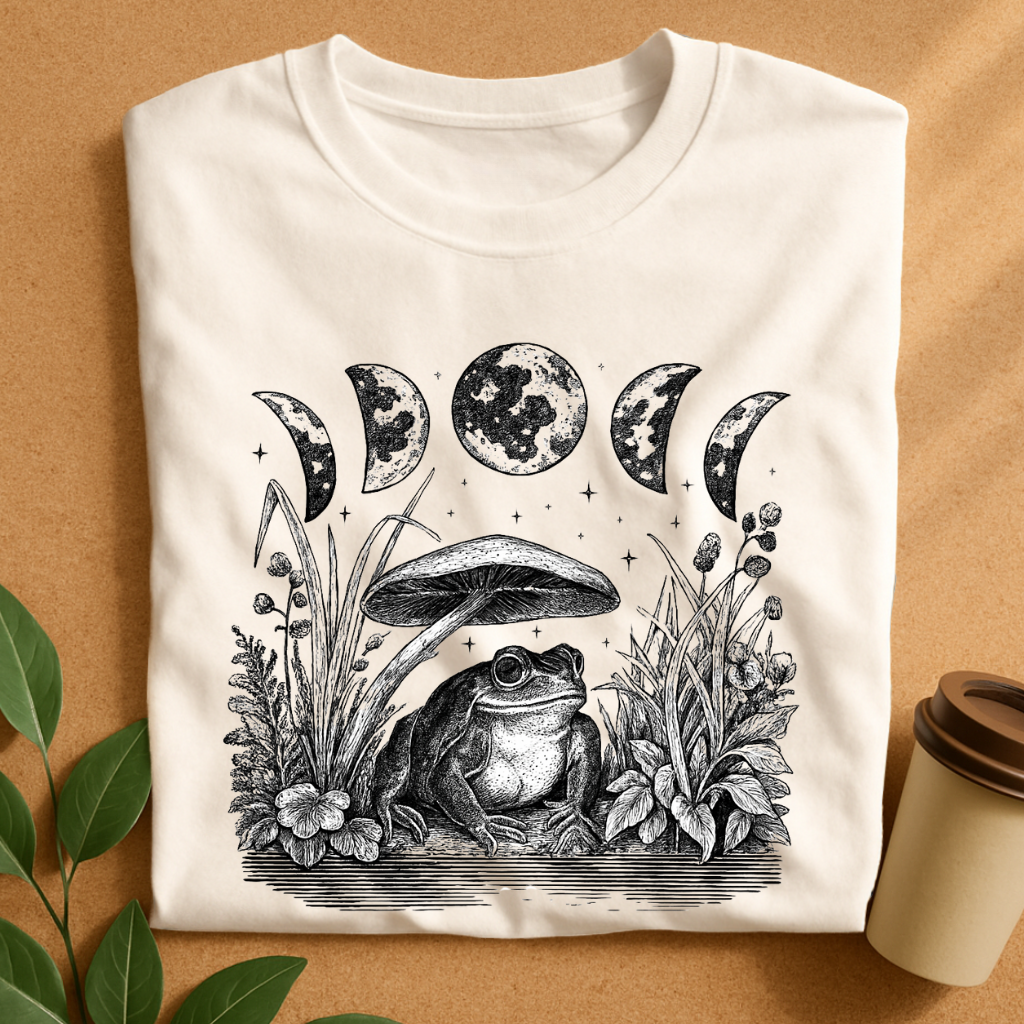 Mystical Frog Under Moon Phase Canopy T-Shirt