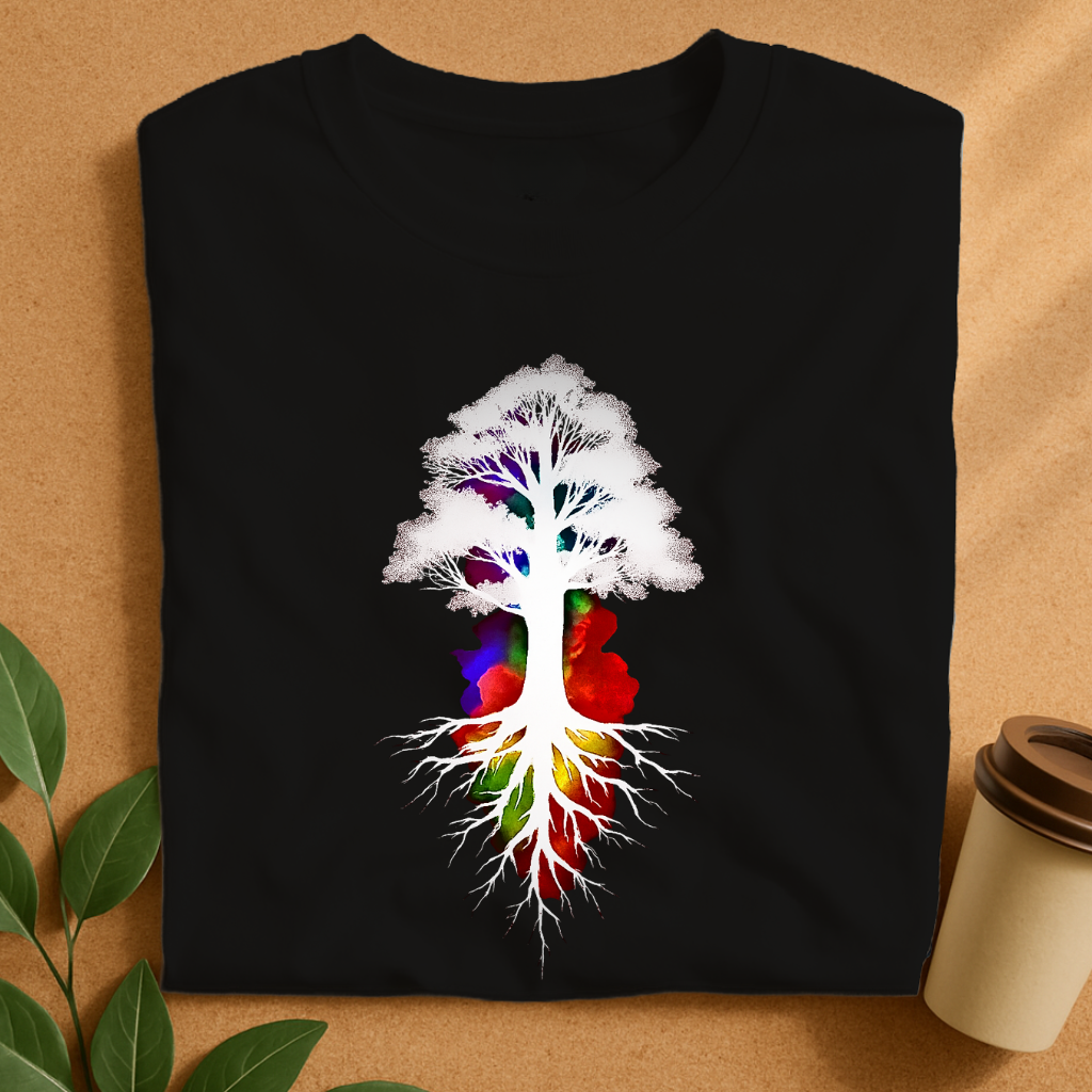 Silhouette Tree with Vibrant Watercolor Roots T-Shirt