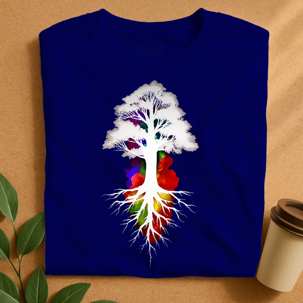 Silhouette Tree with Vibrant Watercolor Roots T-Shirt
