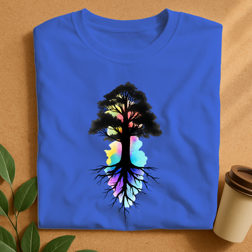 Silhouette Tree with Vibrant Watercolor Roots T-Shirt